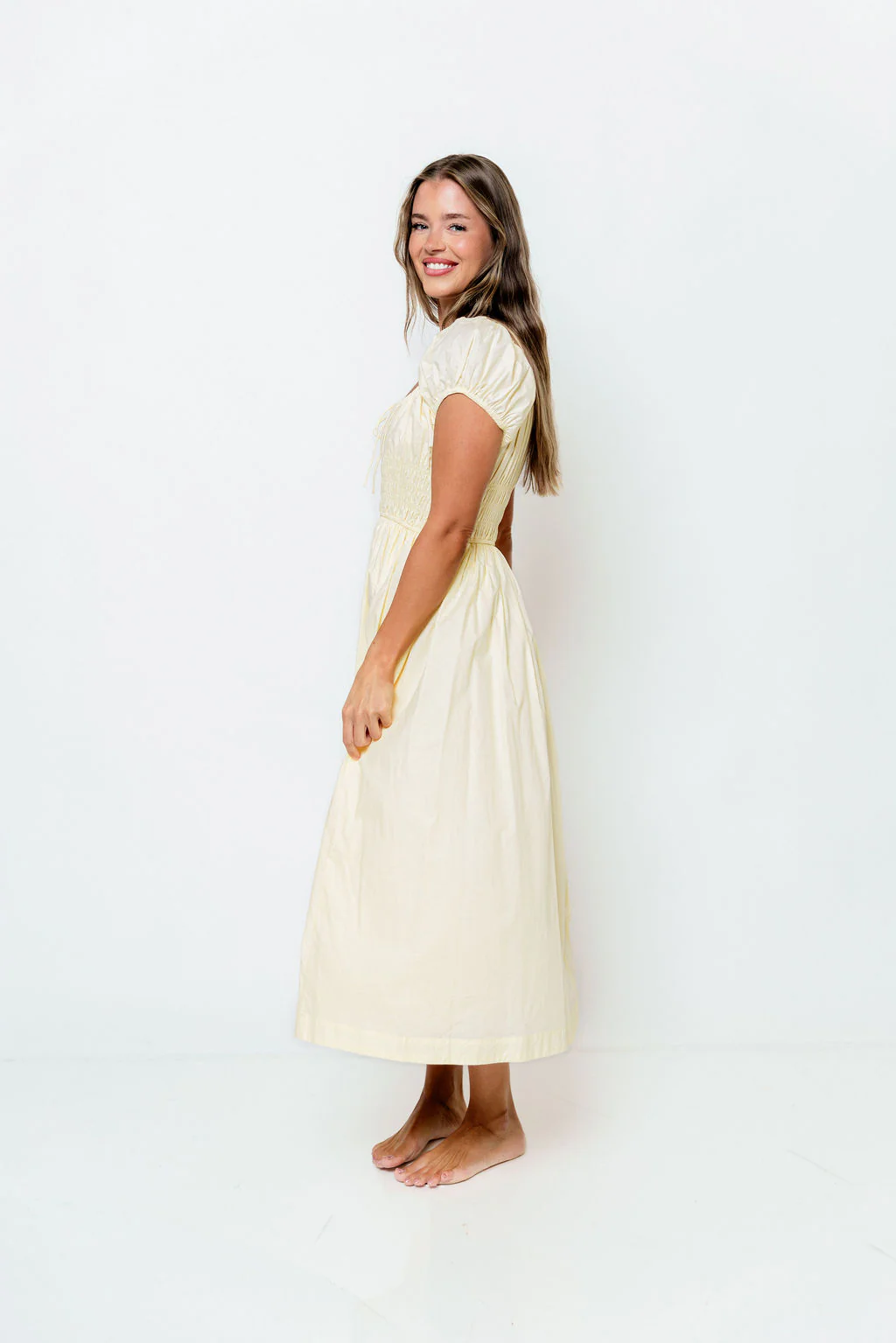 Sophia 100% Cotton Midi Dress in Butter Yellow - Image 3