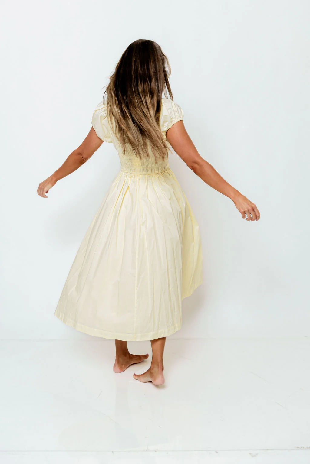 Sophia 100% Cotton Midi Dress in Butter Yellow - Image 4