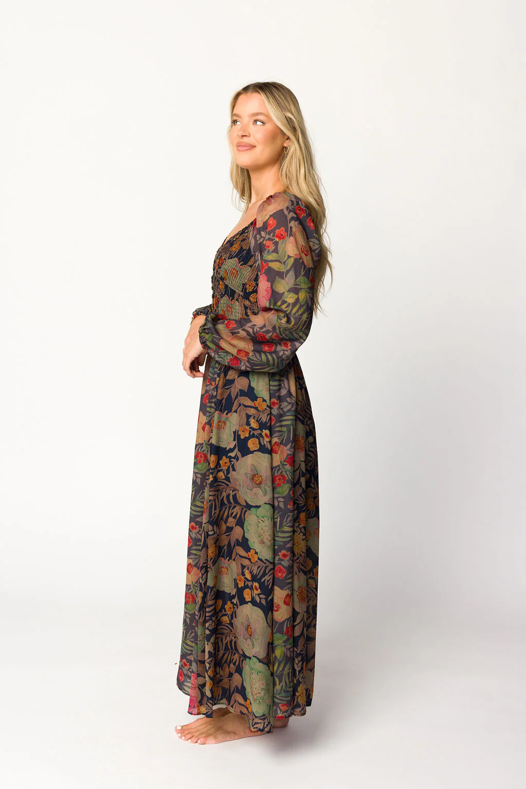Steph Smocked Button-Front Maxi Dress in Midnight Floral *Final Sale* - Image 11