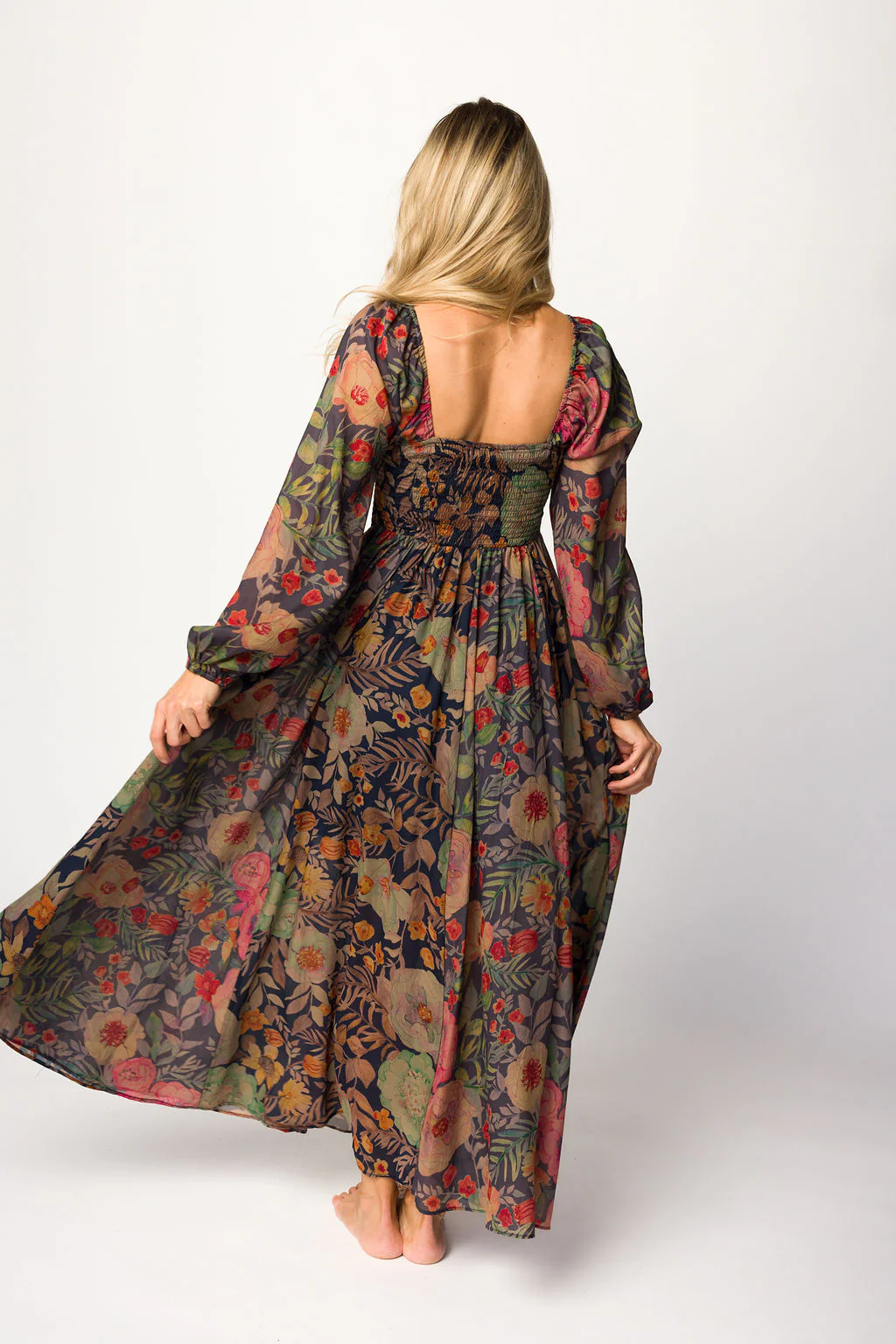 Steph Smocked Button-Front Maxi Dress in Midnight Floral *Final Sale* - Image 12