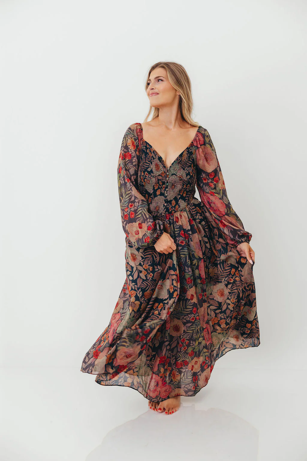 Steph Smocked Button-Front Maxi Dress in Midnight Floral *Final Sale* - Image 13