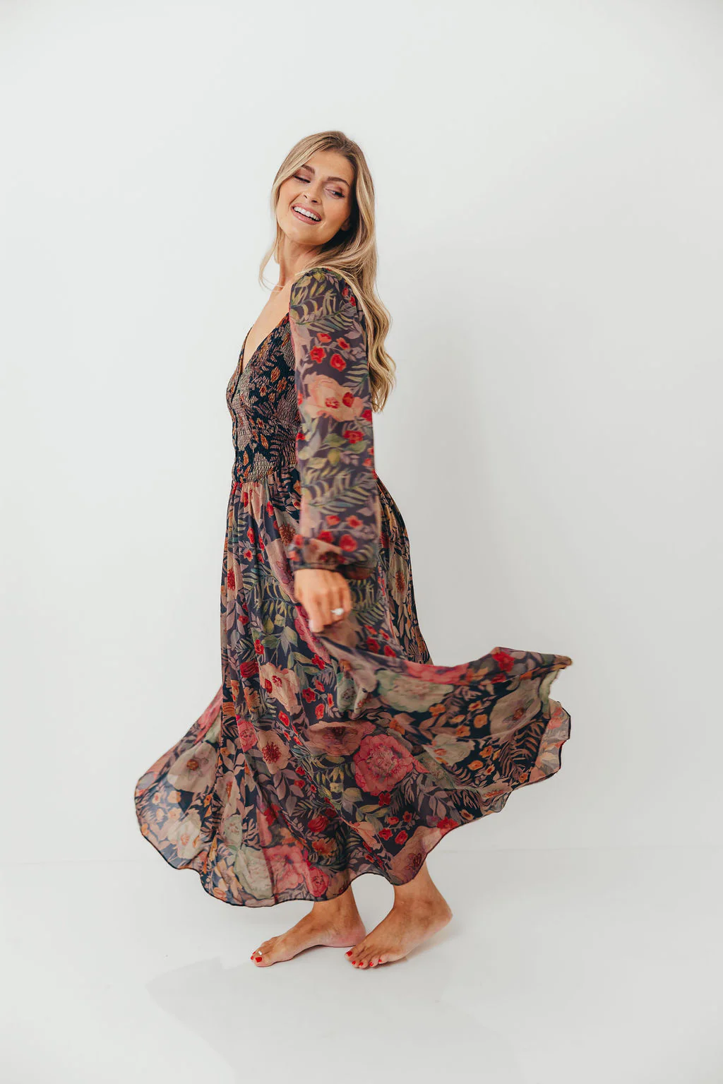 Steph Smocked Button-Front Maxi Dress in Midnight Floral *Final Sale* - Image 15