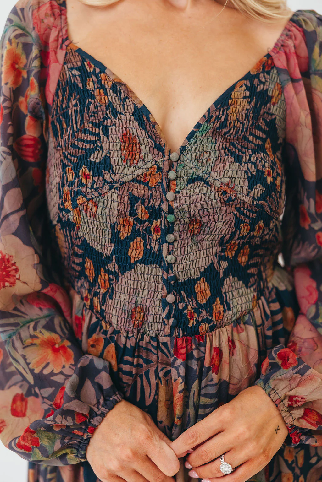 Steph Smocked Button-Front Maxi Dress in Midnight Floral *Final Sale* - Image 16