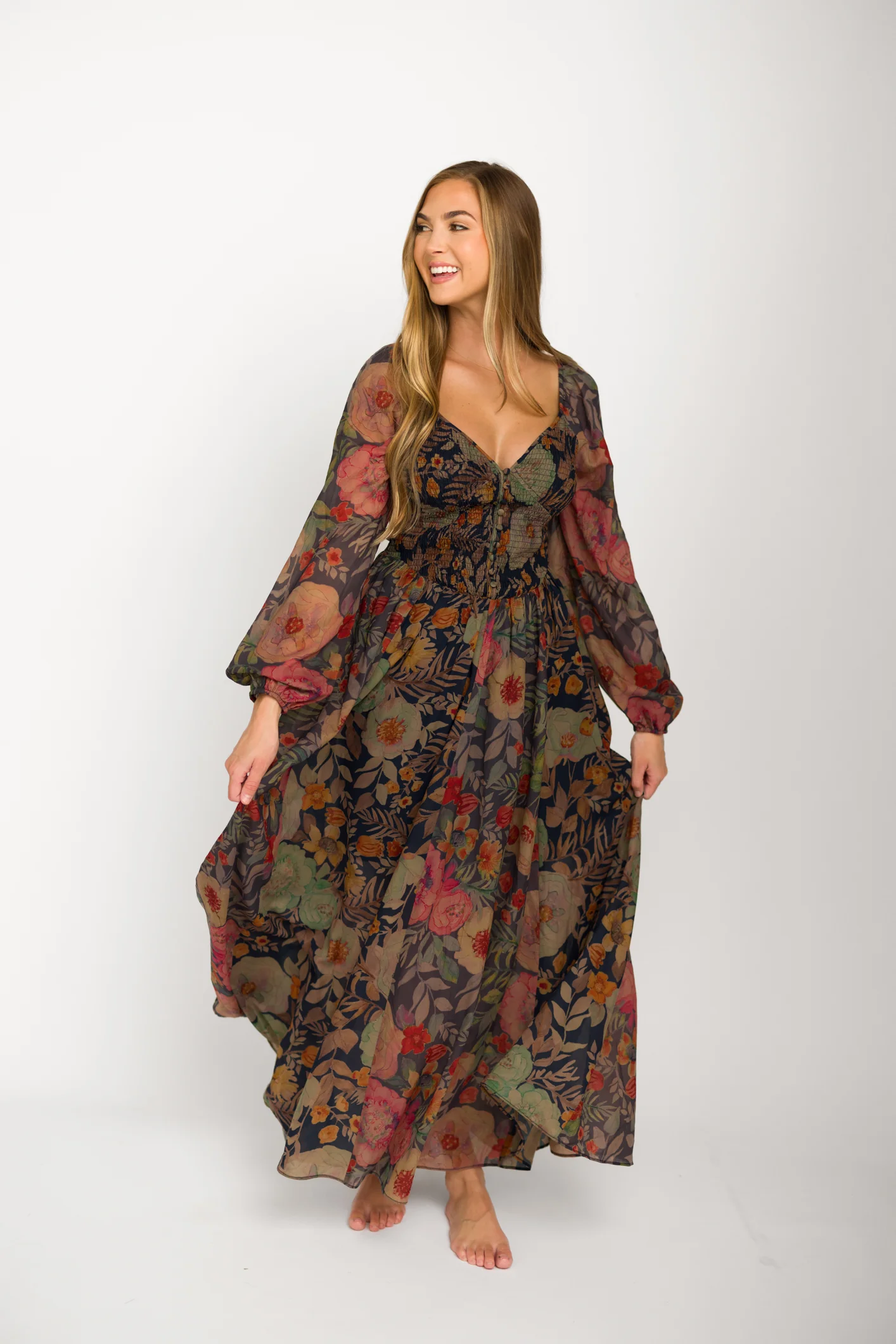 Steph Smocked Button-Front Maxi Dress in Midnight Floral *Final Sale* - Image 18