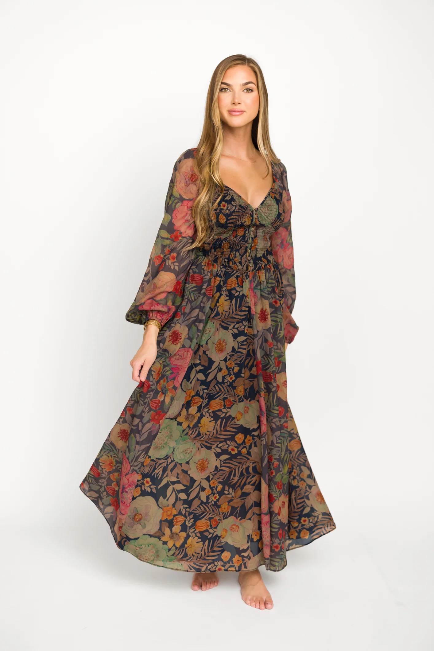 Steph Smocked Button-Front Maxi Dress in Midnight Floral *Final Sale* - Image 19