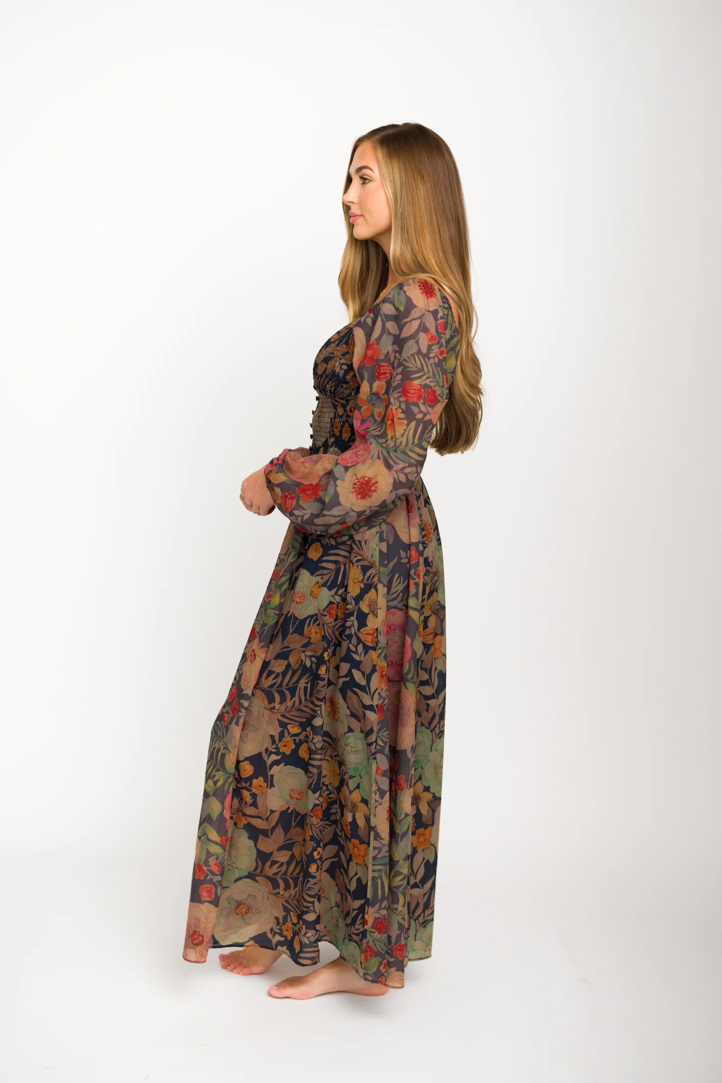 Steph Smocked Button-Front Maxi Dress in Midnight Floral *Final Sale* - Image 22
