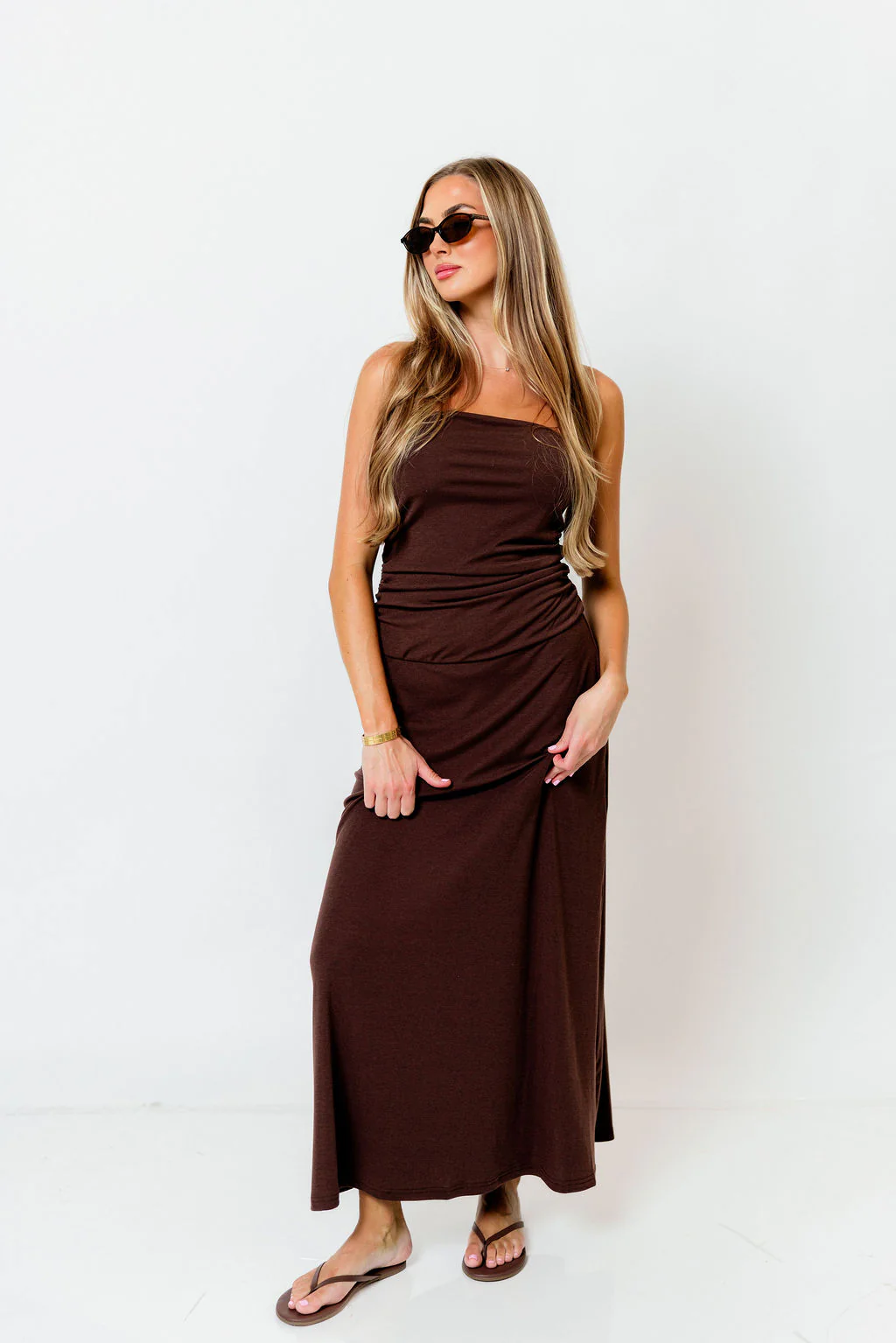 Anika Strapless Maxi Dress in Chocolate - Image 3