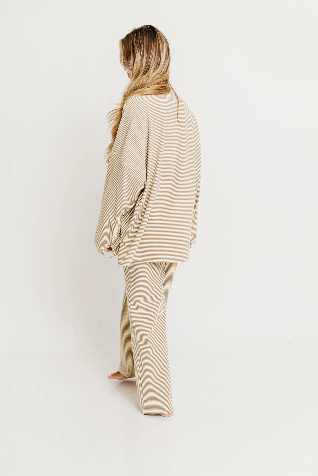 Campbell Striped Fleece Lounge Pants in Beige - Image 13