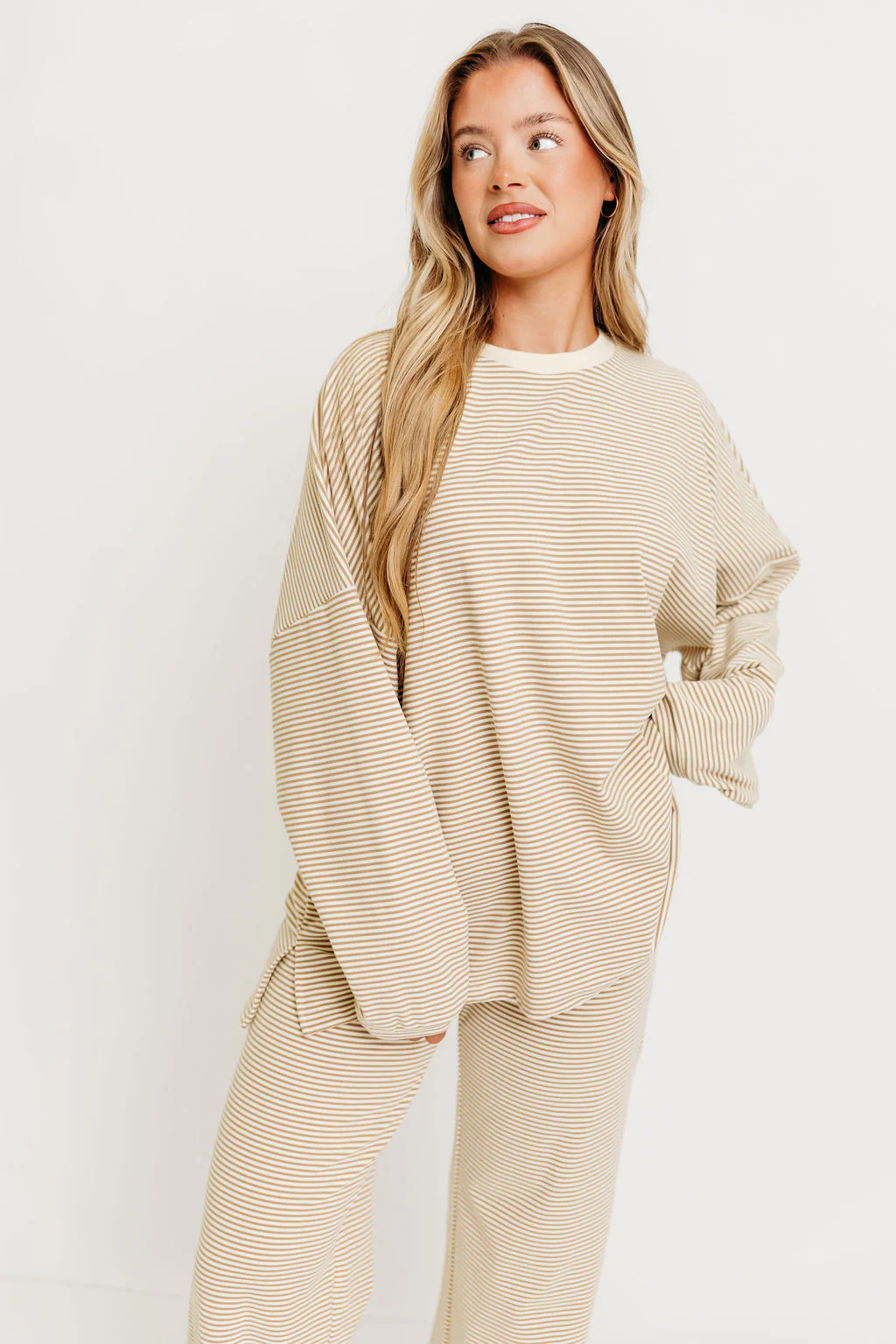 Campbell Striped Fleece Lounge Pants in Beige - Image 4