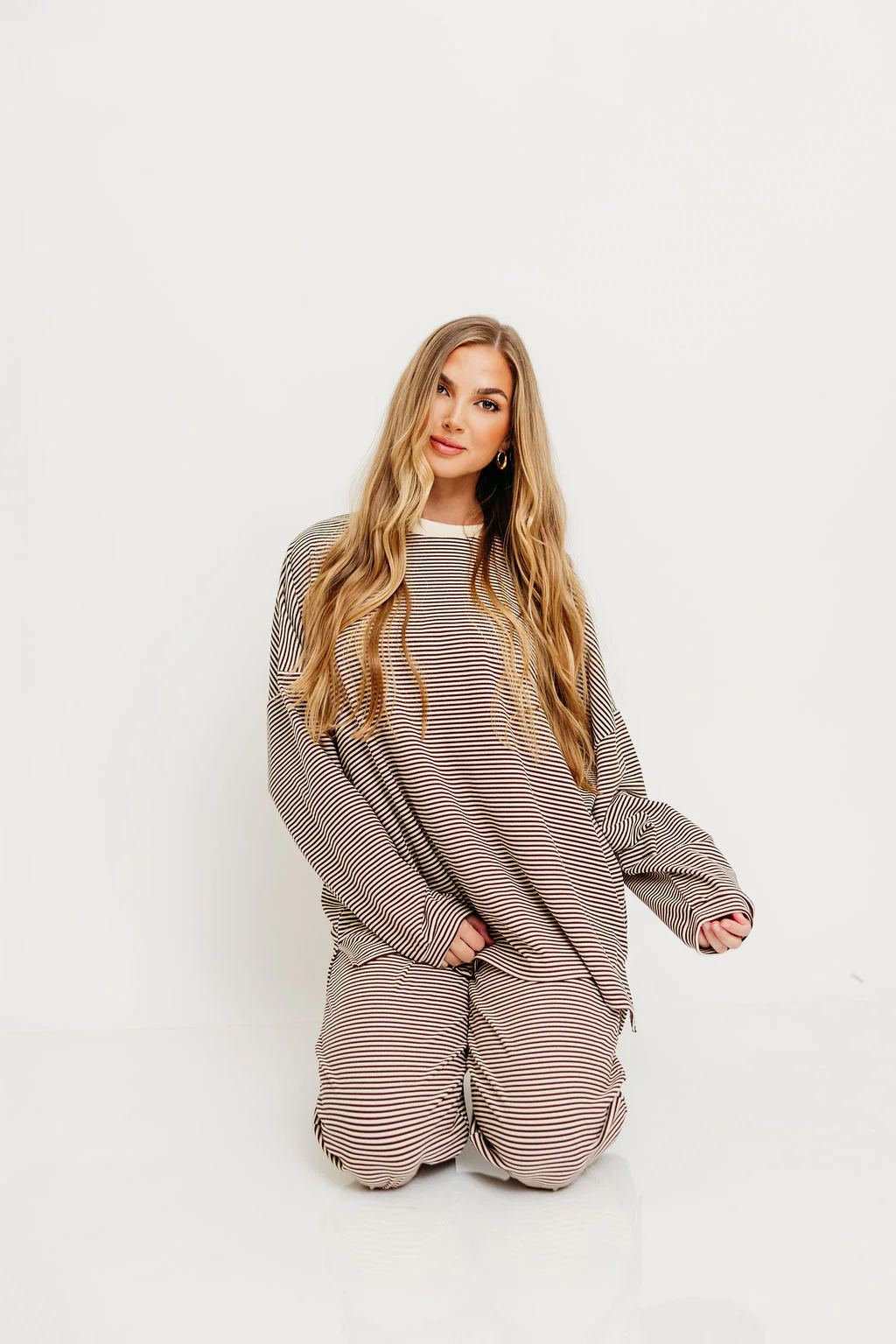 Campbell Striped Fleece Lounge Pants in Brown - Image 9