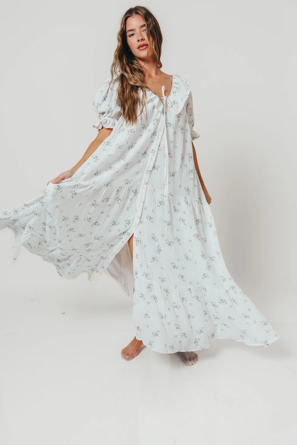 Sunday 100% Cotton Maxi Dress in Off-White - Bump Friendly & Inclusive Sizing - Image 3
