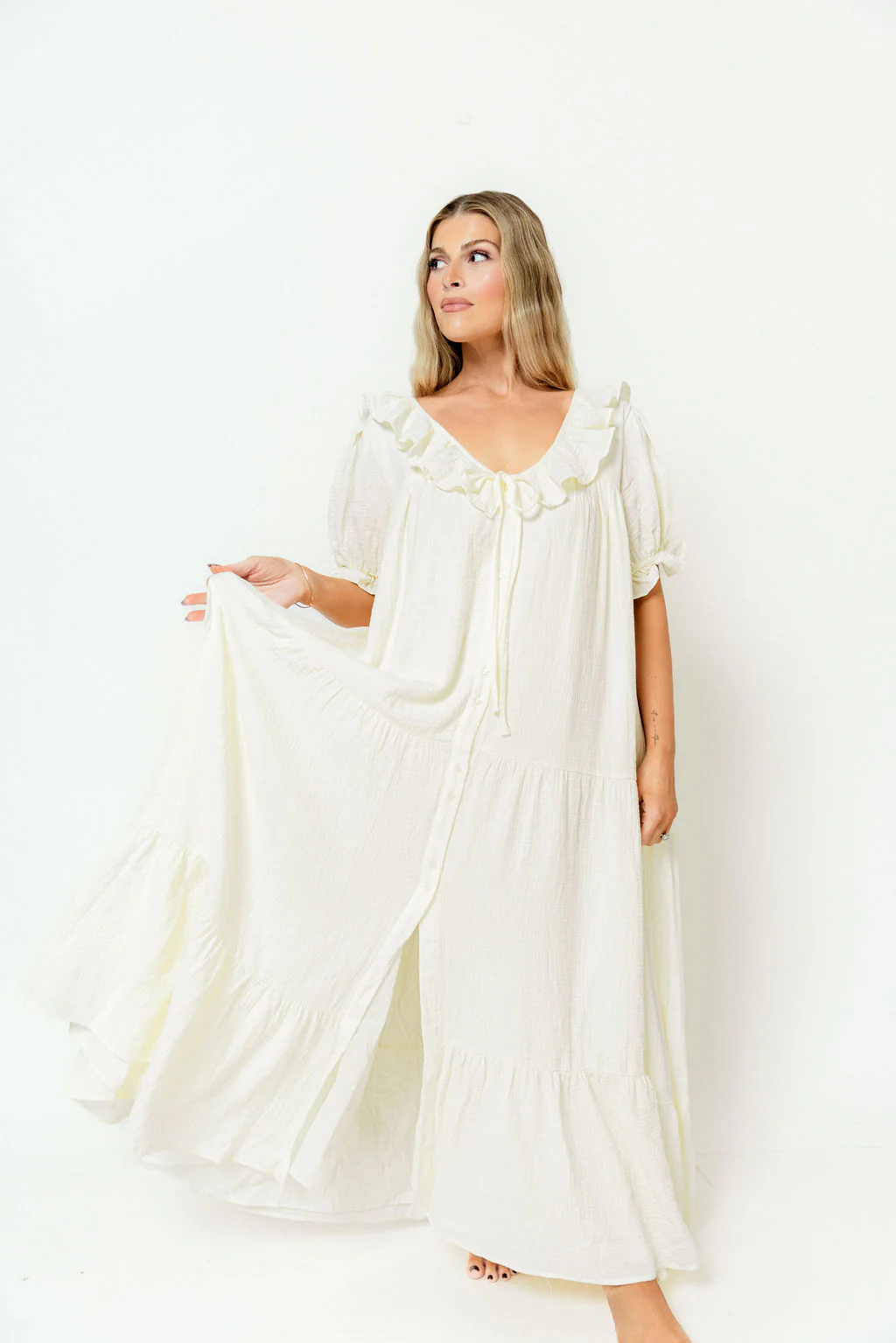 Sunday 100% Cotton Maxi Dress in Cream - Bump Friendly & Inclusive Sizing - Image 18
