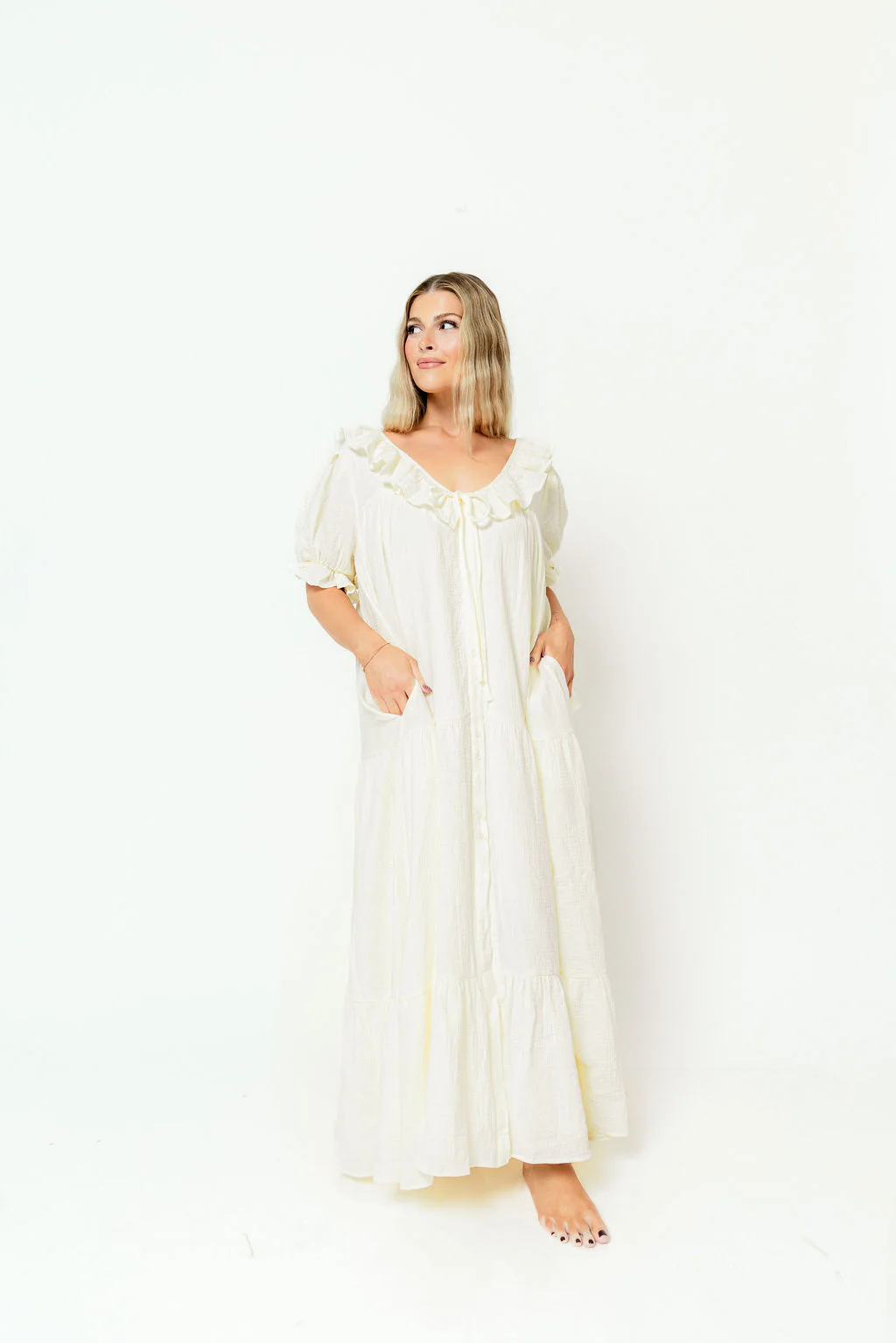 Sunday 100% Cotton Maxi Dress in Cream - Bump Friendly & Inclusive Sizing - Image 20