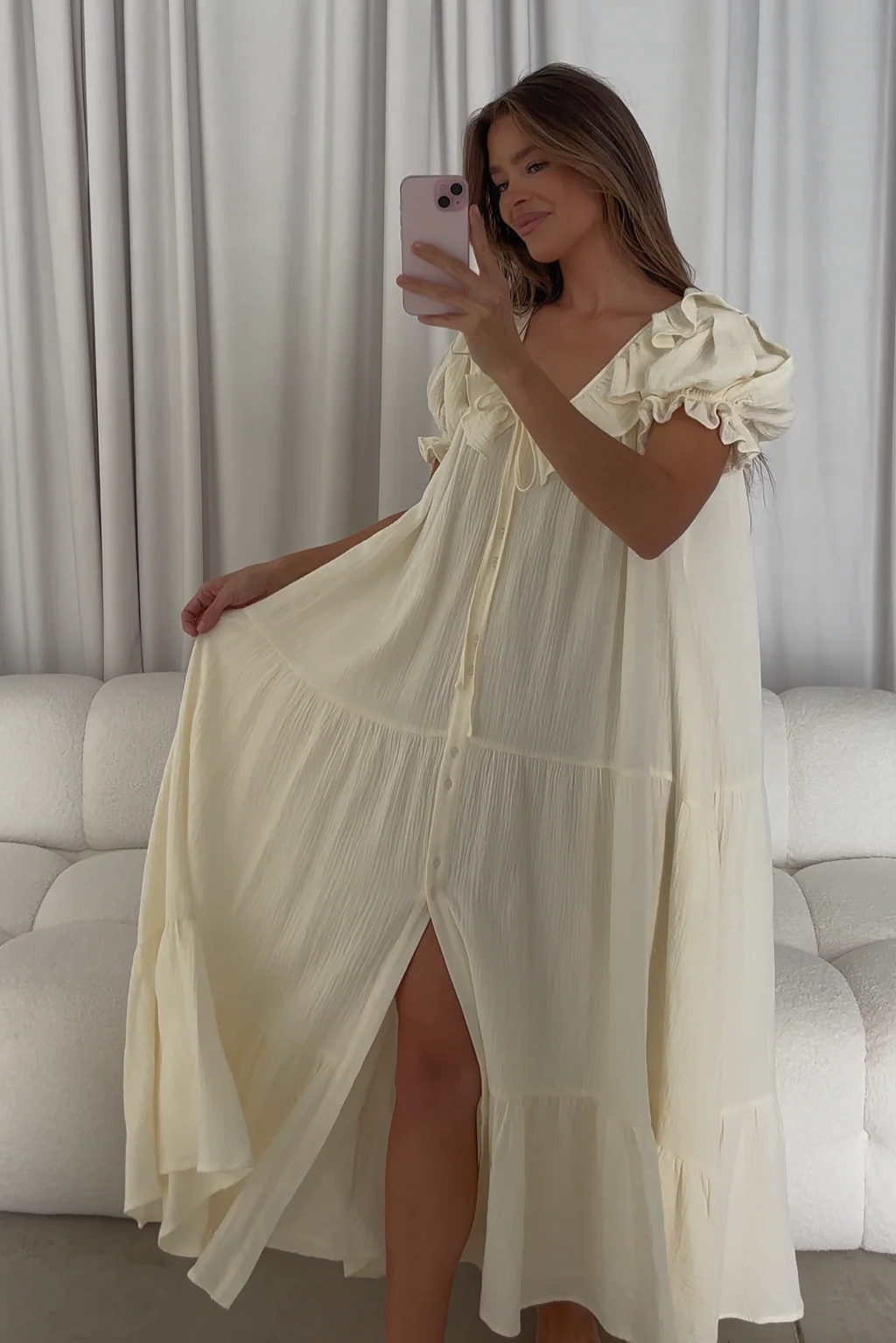 Sunday 100% Cotton Maxi Dress in Cream - Bump Friendly & Inclusive Sizing - Image 4