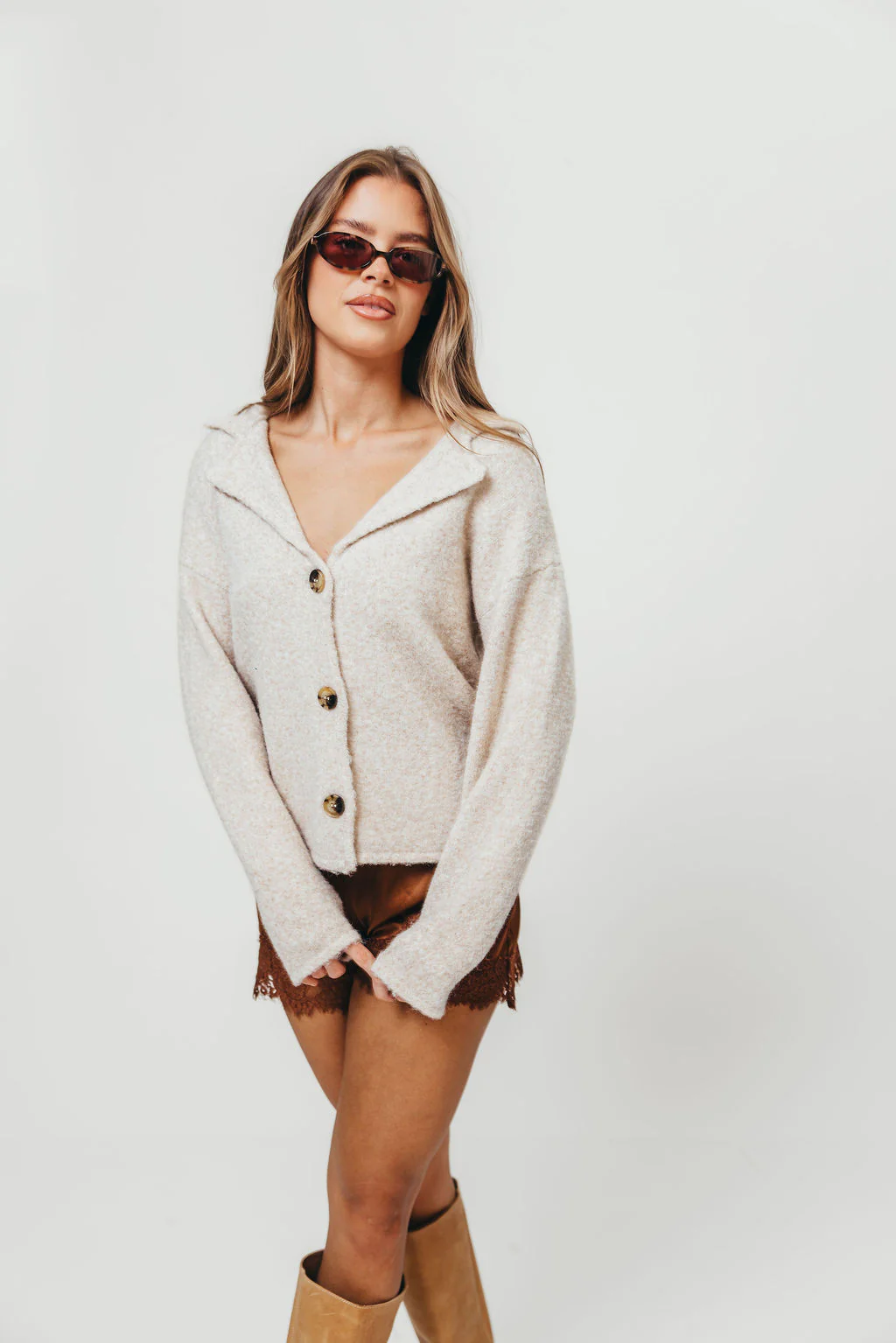 Tammy Knitted Lapel Collar Jacket in Oat - Image 6