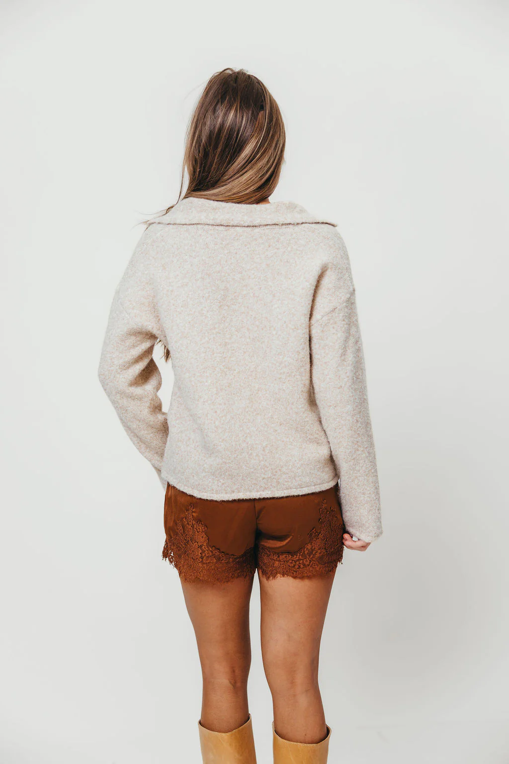 Tammy Knitted Lapel Collar Jacket in Oat - Image 8