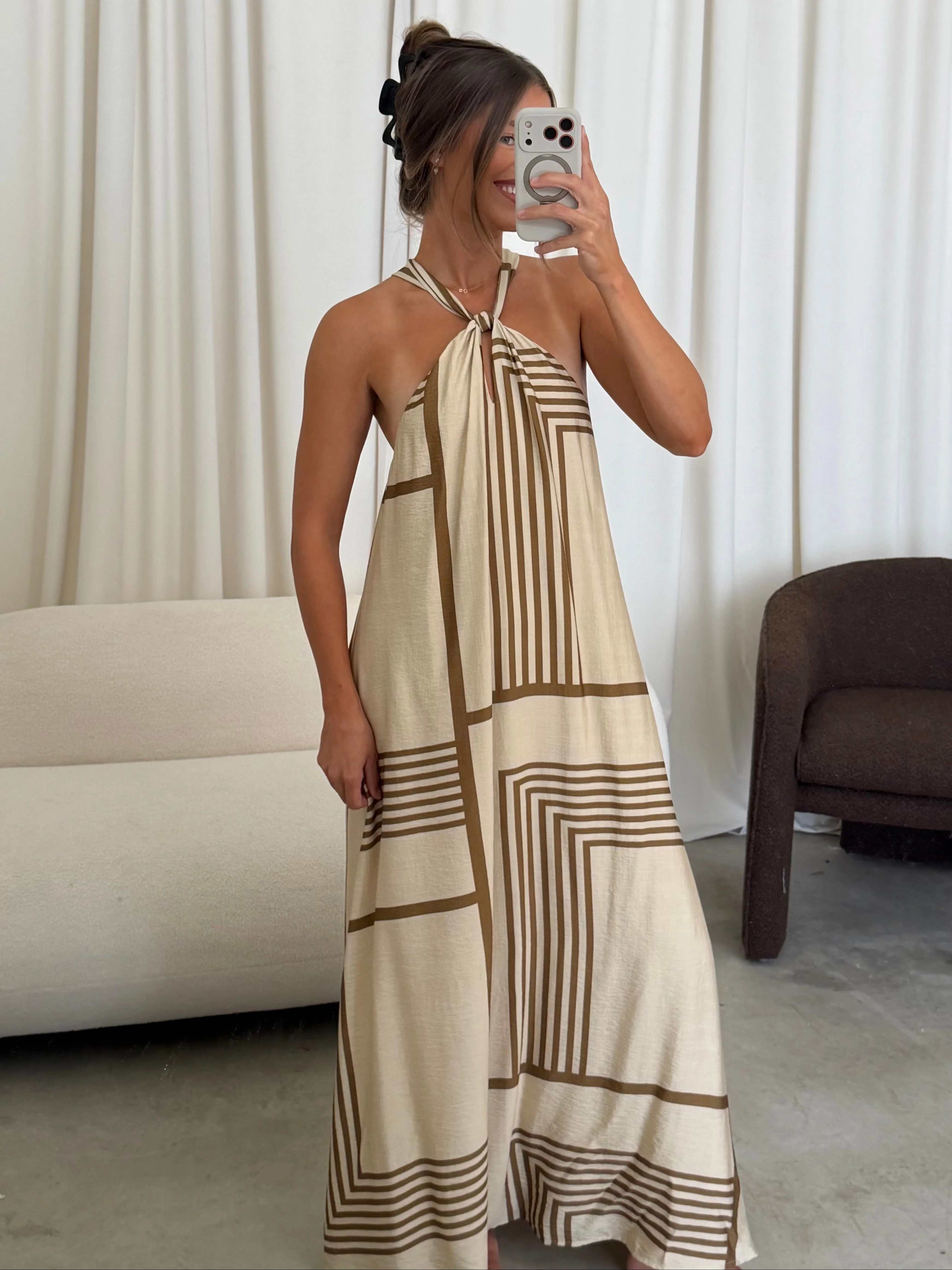 Tamra Maxi Dress in Taupe/Brown