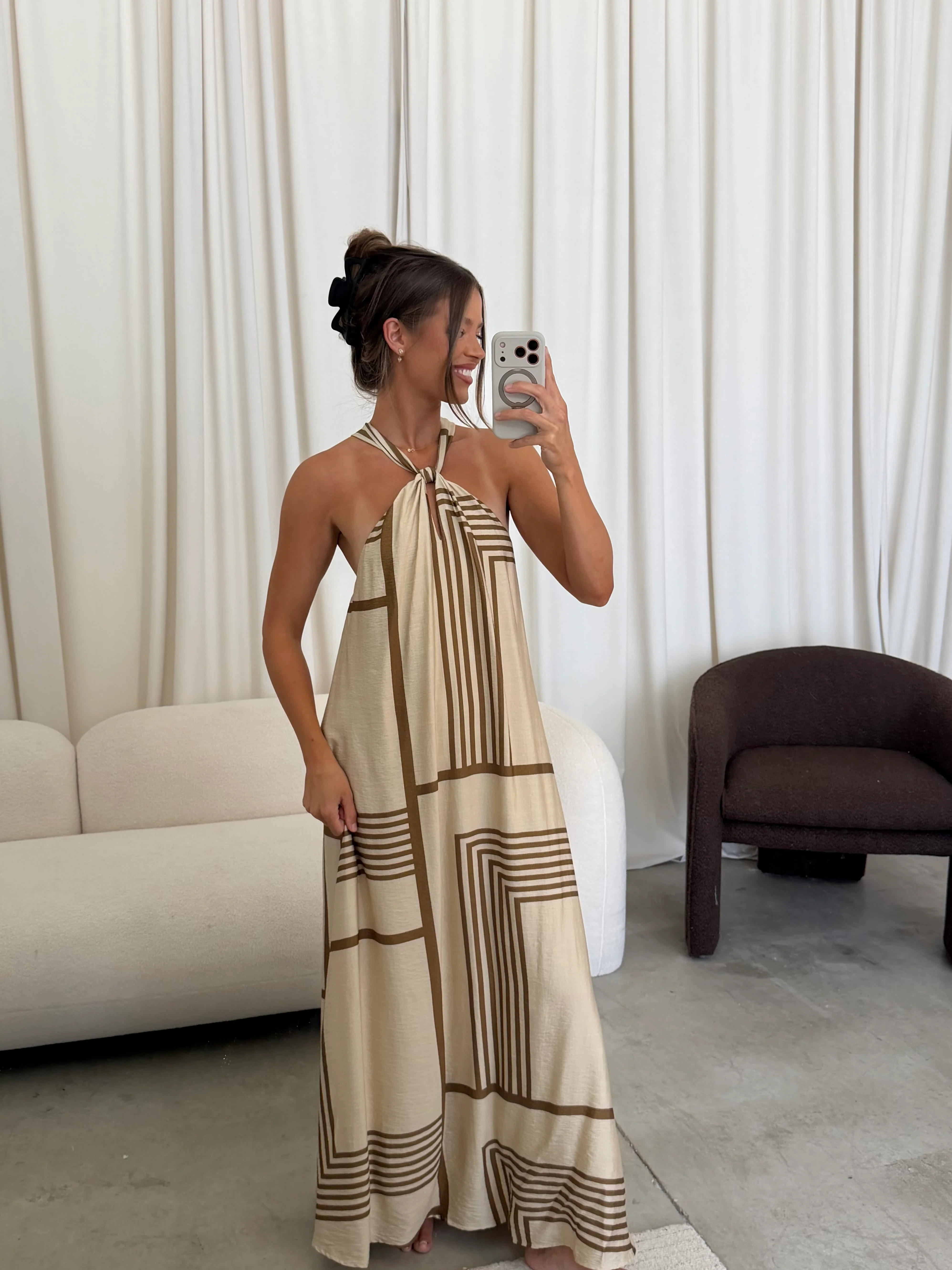 Tamra Maxi Dress in Taupe/Brown - Image 4