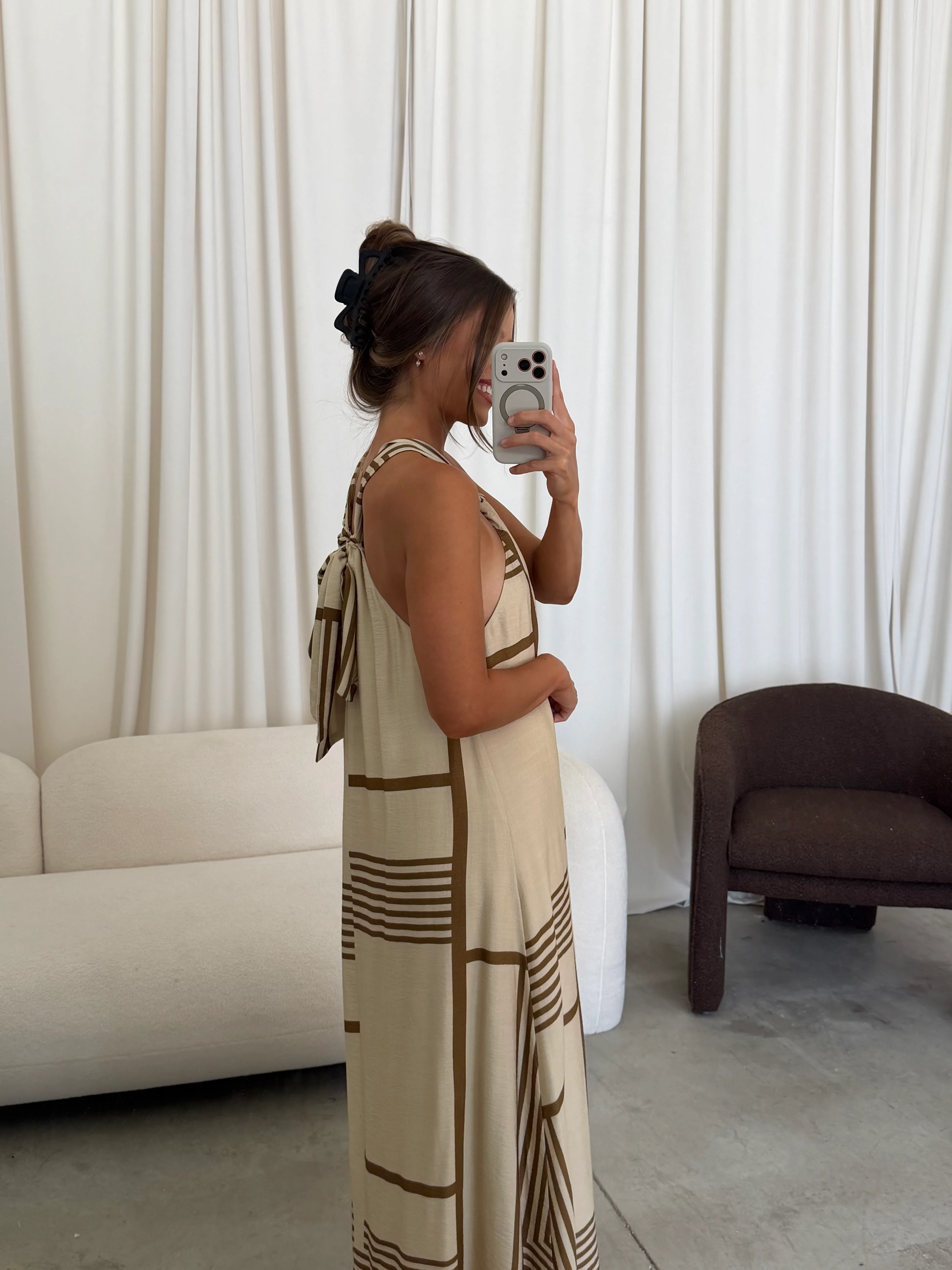 Tamra Maxi Dress in Taupe/Brown - Image 6