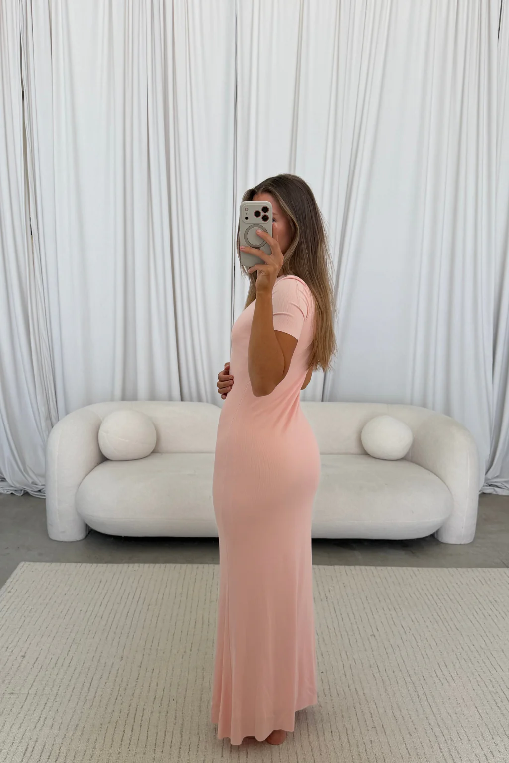 The Charlie Ribbed Maxi Dress in Baby Pink - Bump Friendly - Image 13