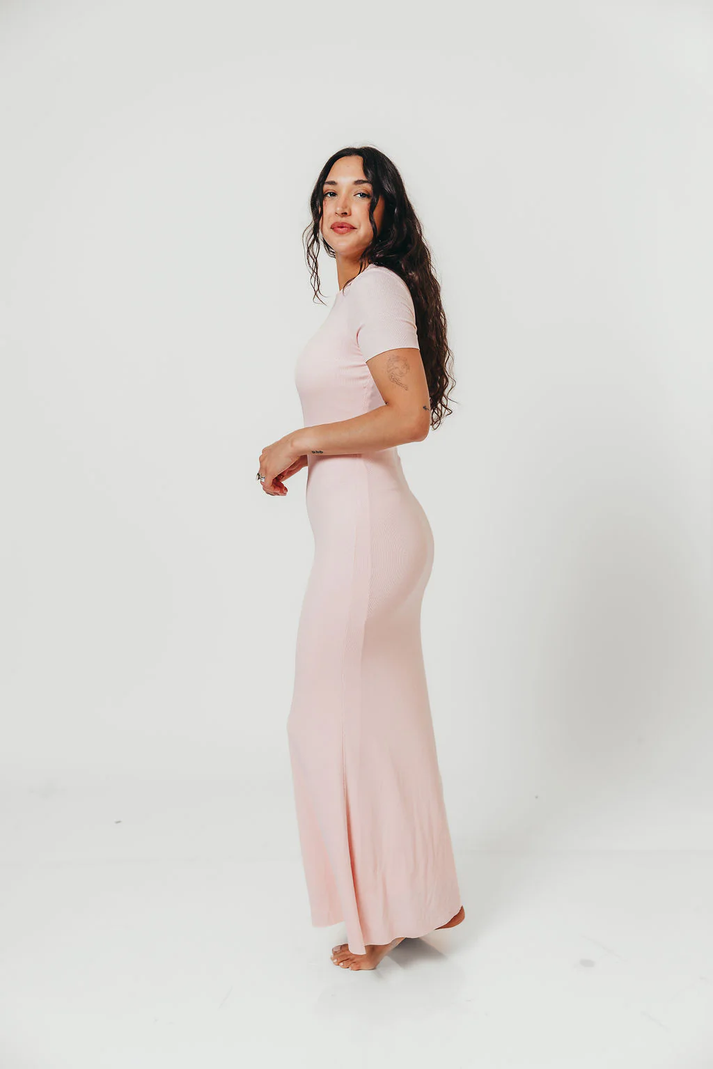 The Charlie Ribbed Maxi Dress in Baby Pink - Bump Friendly - Image 6