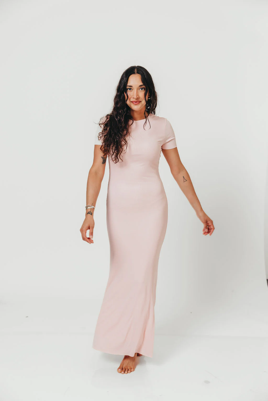 The Charlie Ribbed Maxi Dress in Baby Pink - Bump Friendly - Image 9