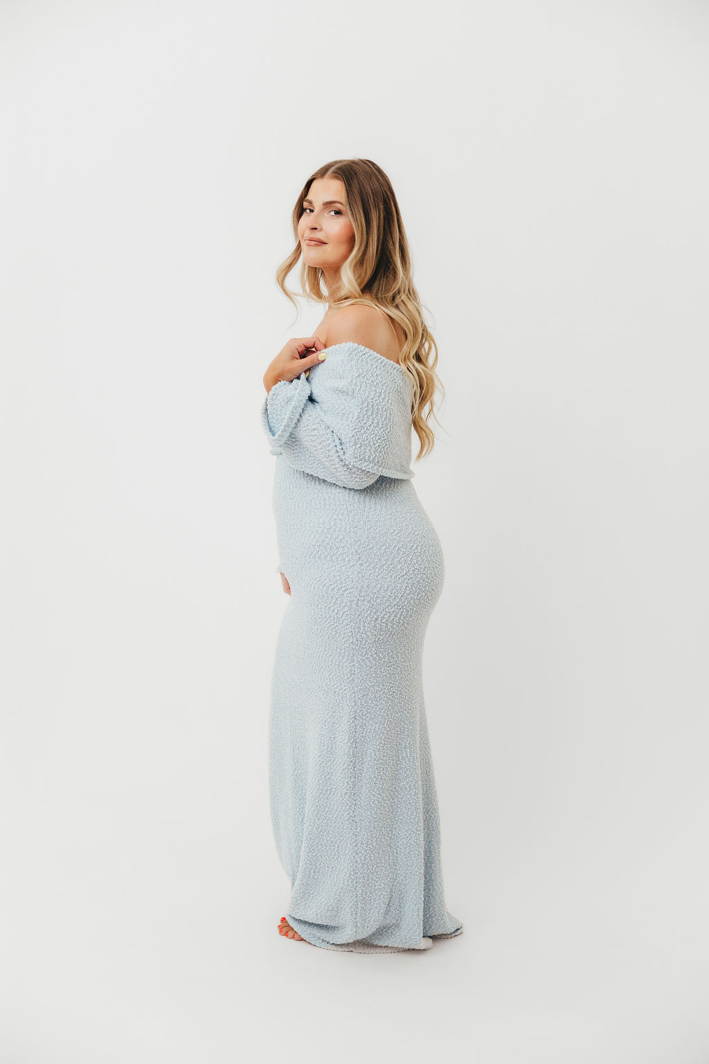 Nora Knit Maxi Dress in Dusty Blue - Bump Friendly - Image 16