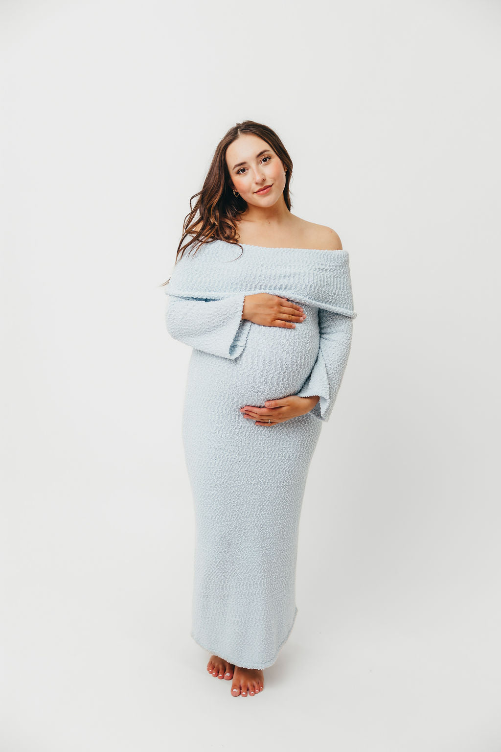 Nora Knit Maxi Dress in Dusty Blue - Bump Friendly - Image 3