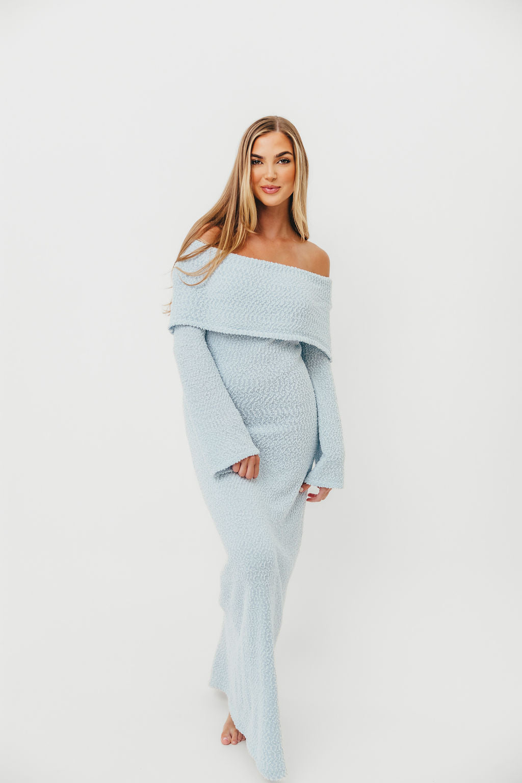 Nora Knit Maxi Dress in Dusty Blue - Bump Friendly - Image 4
