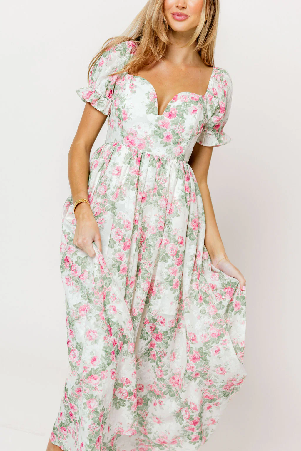 Raelynn Floral Maxi Dress in Cream/Dusty Rose