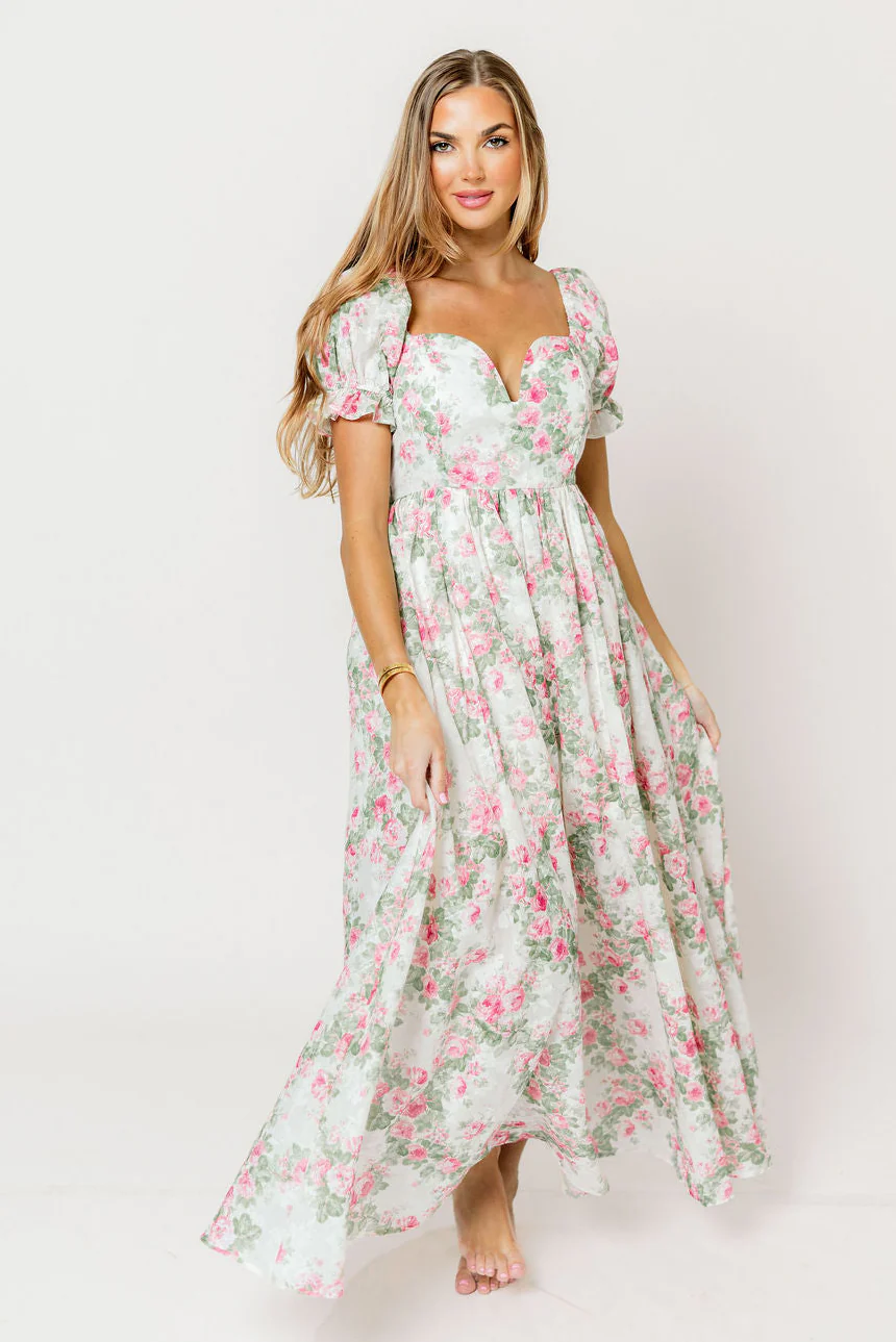 Raelynn Floral Maxi Dress in Cream/Dusty Rose - Image 3