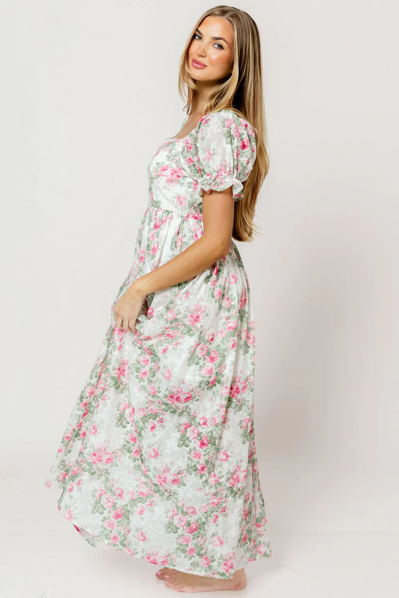 Raelynn Floral Maxi Dress in Cream/Dusty Rose - Image 4