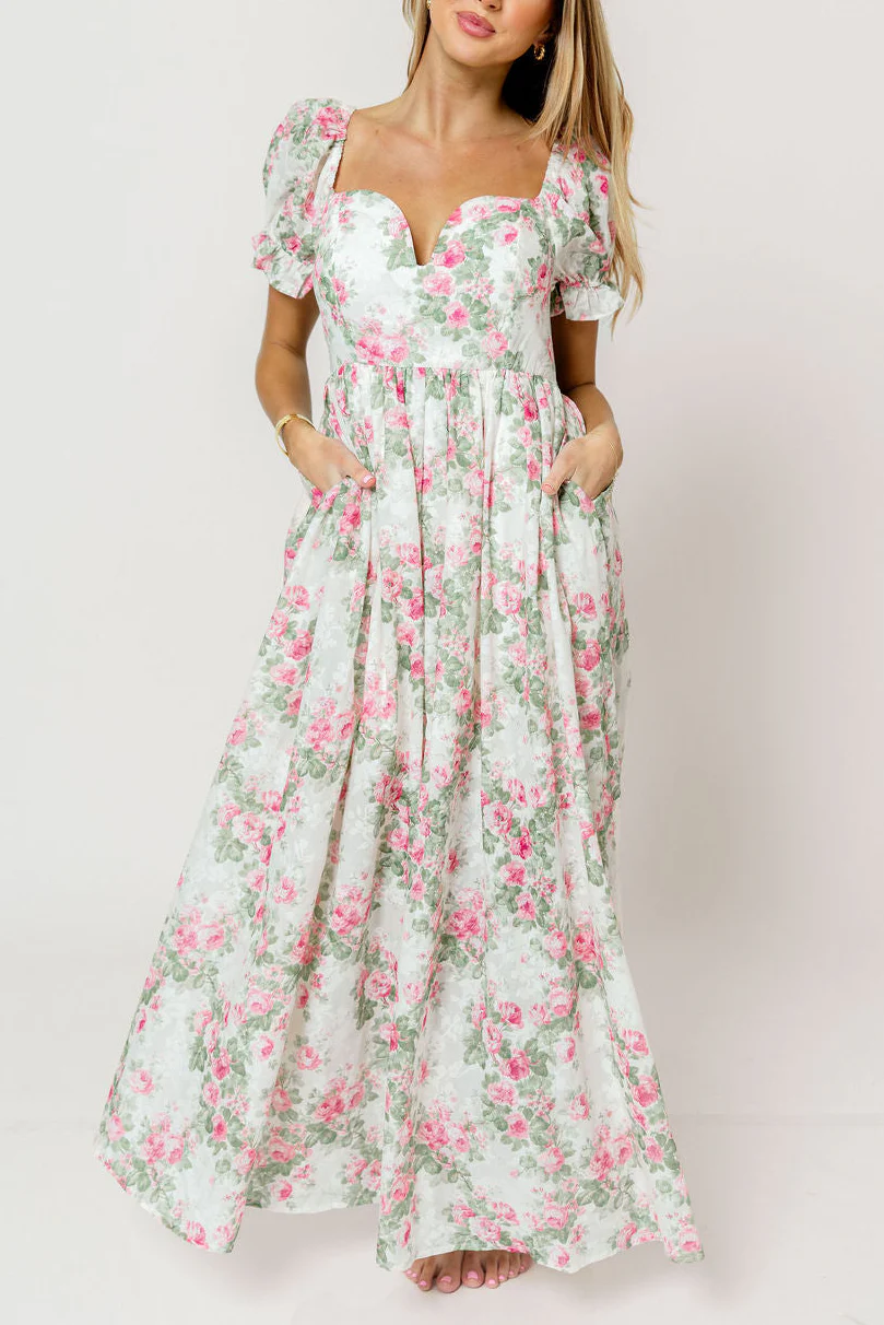 Raelynn Floral Maxi Dress in Cream/Dusty Rose - Image 8