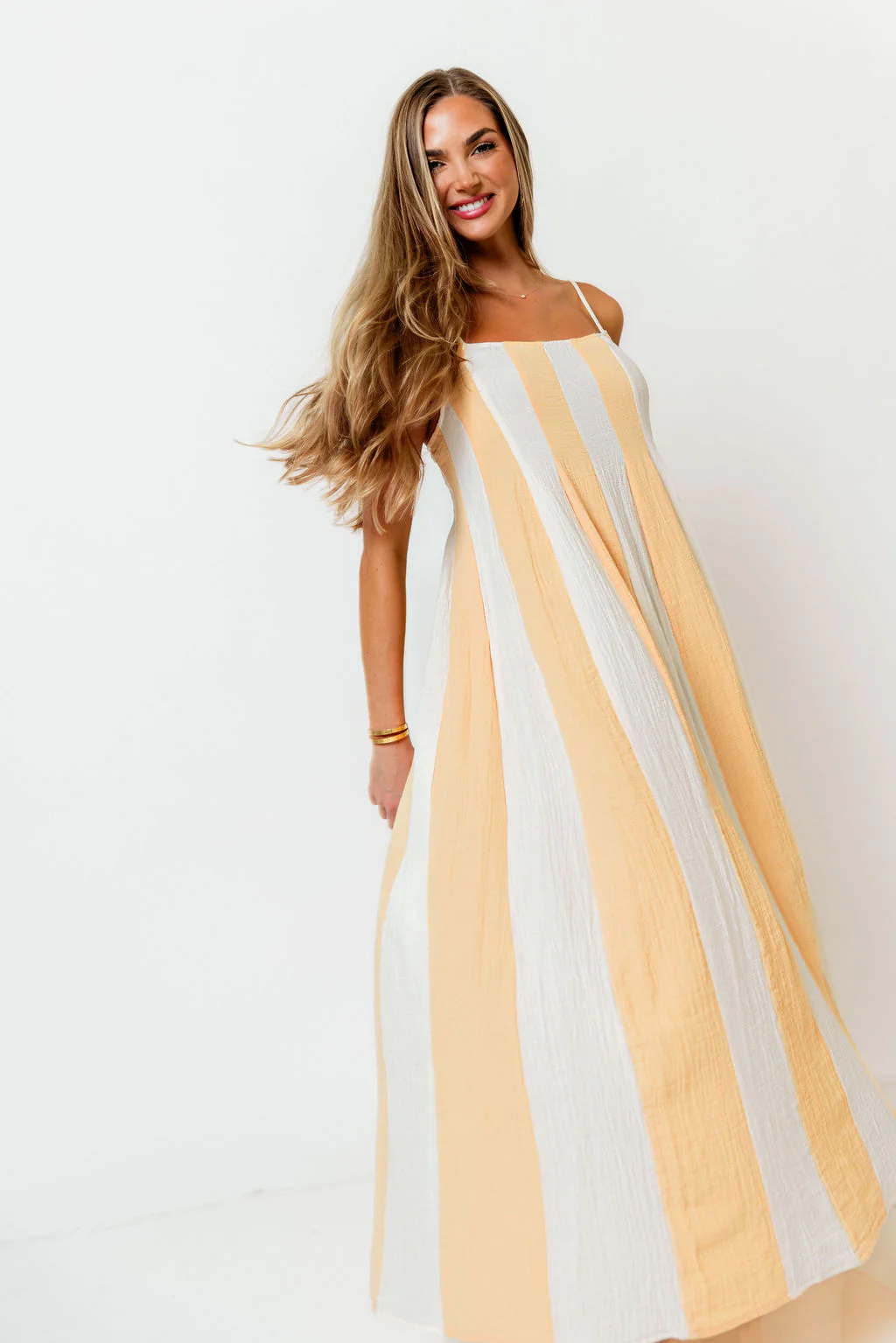 Tristan 100% Cotton Spaghetti Strap Maxi Dress in Cream/Coral - Image 2