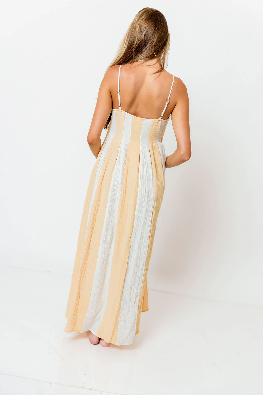 Tristan 100% Cotton Spaghetti Strap Maxi Dress in Cream/Coral - Image 8