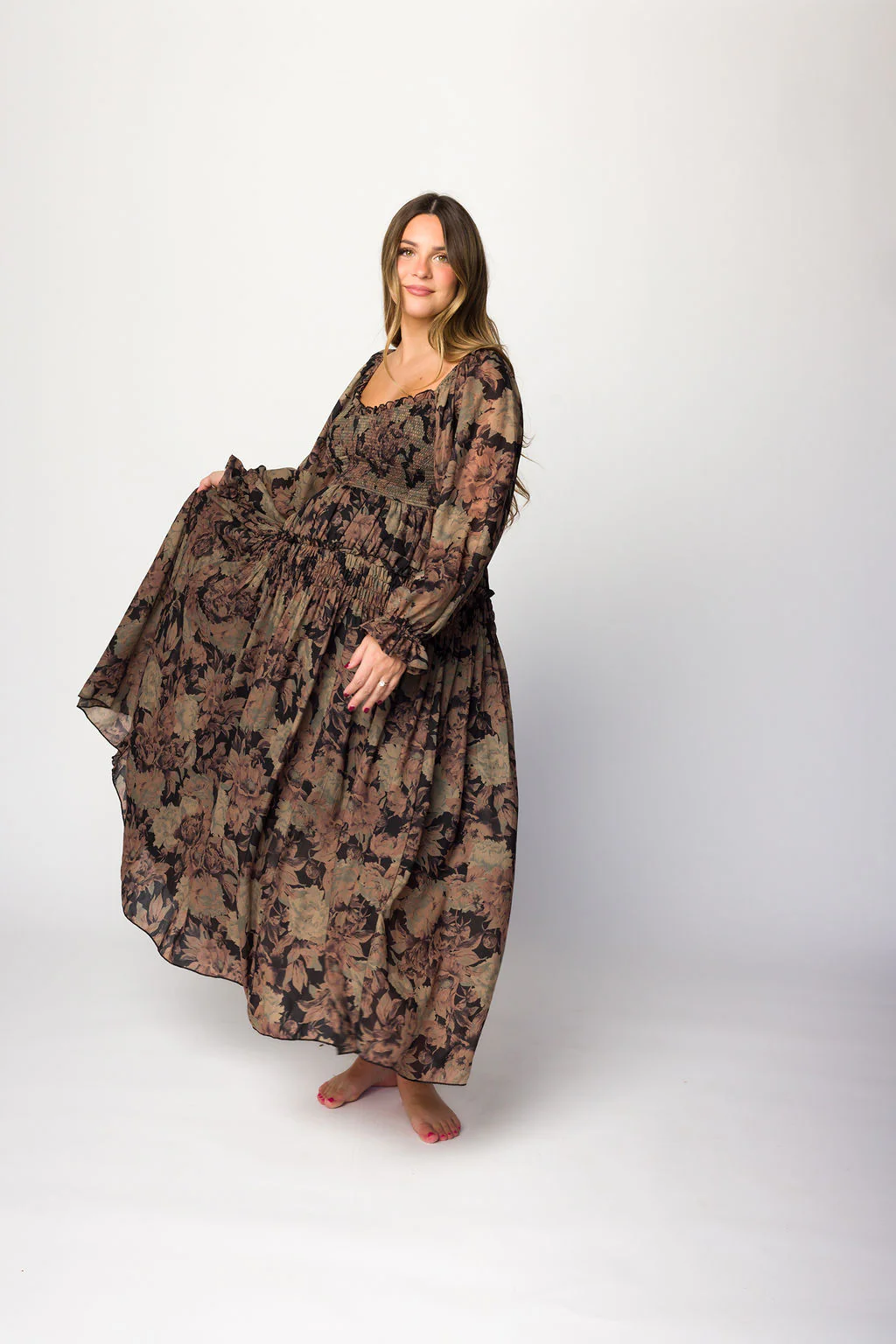 Blaine Smocked Maxi Dress in Black Floral - Image 10