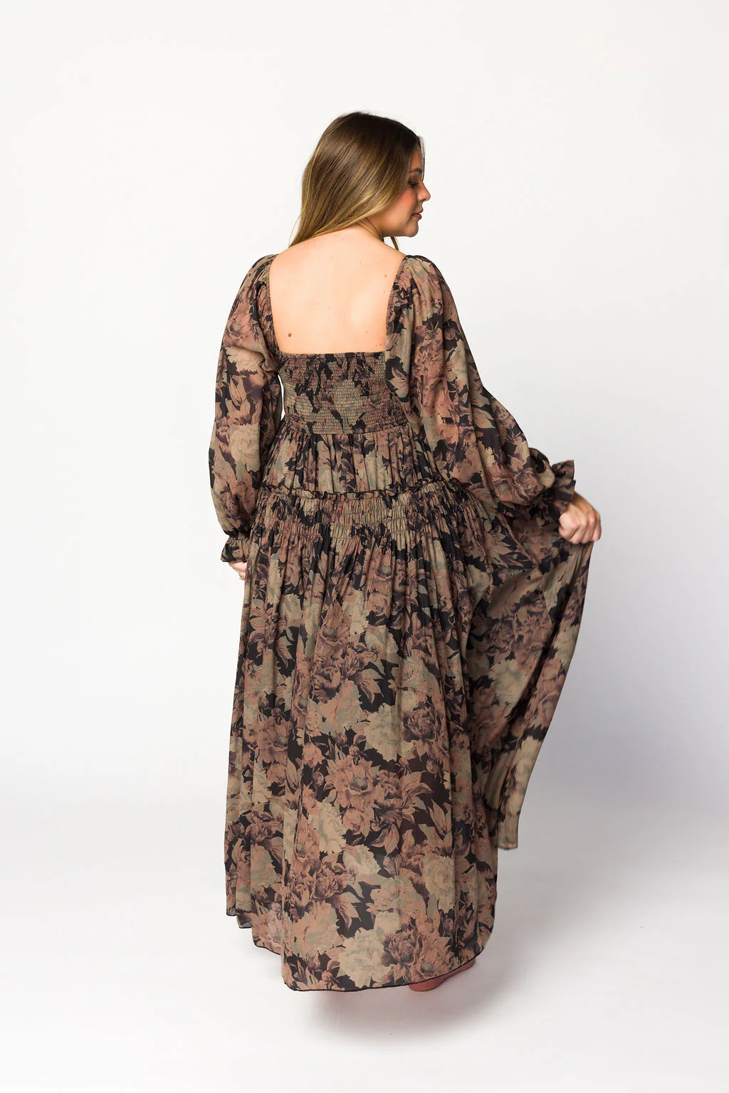 Blaine Smocked Maxi Dress in Black Floral - Image 11