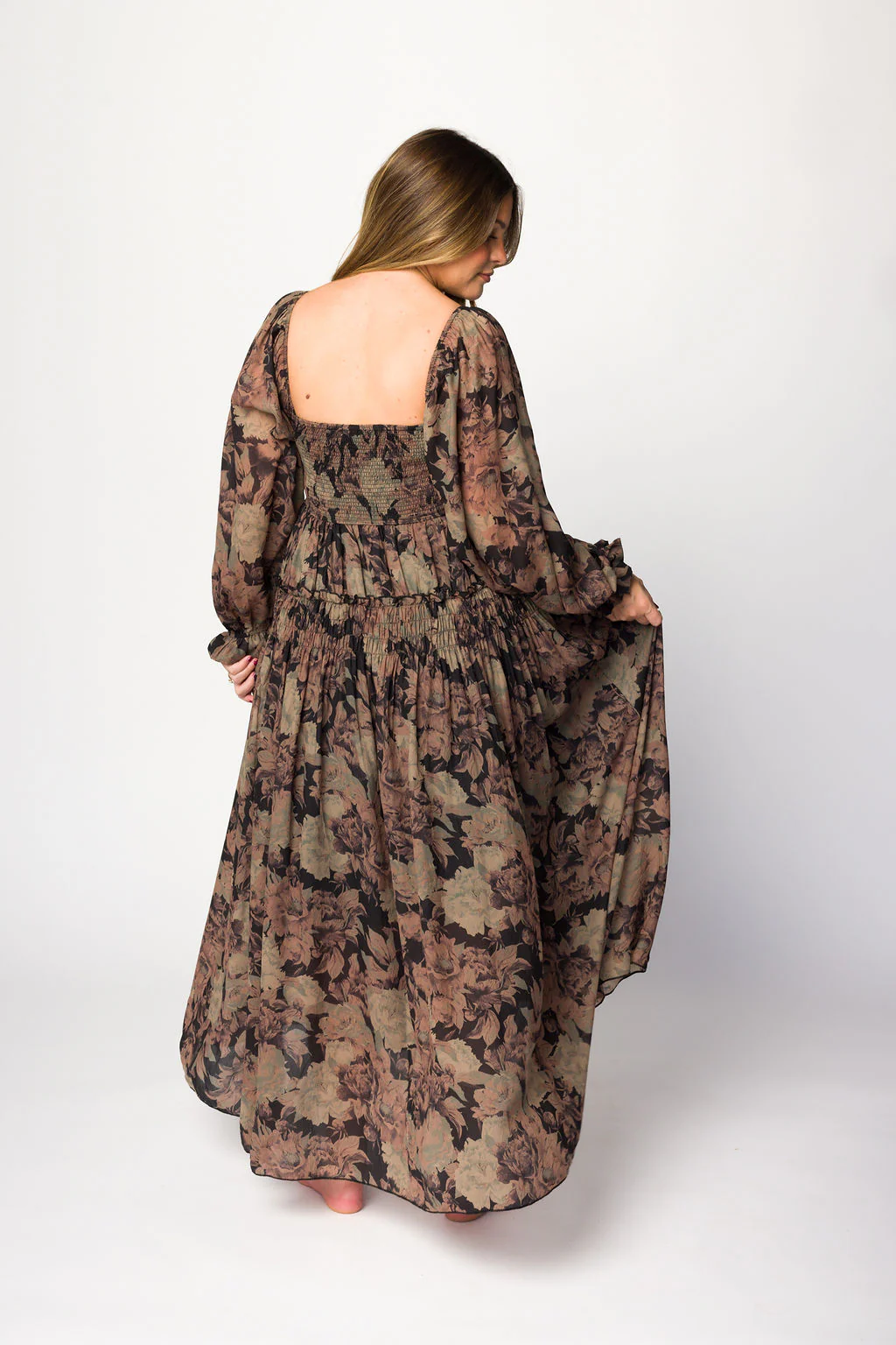 Blaine Smocked Maxi Dress in Black Floral - Image 12