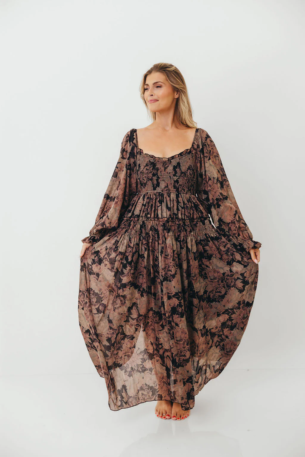 Blaine Smocked Maxi Dress in Black Floral - Image 13
