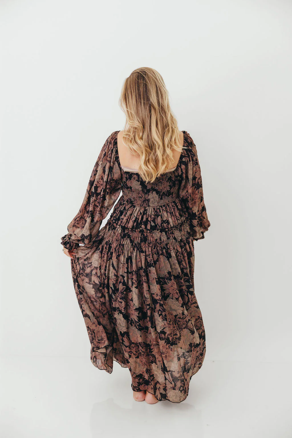 Blaine Smocked Maxi Dress in Black Floral - Image 14