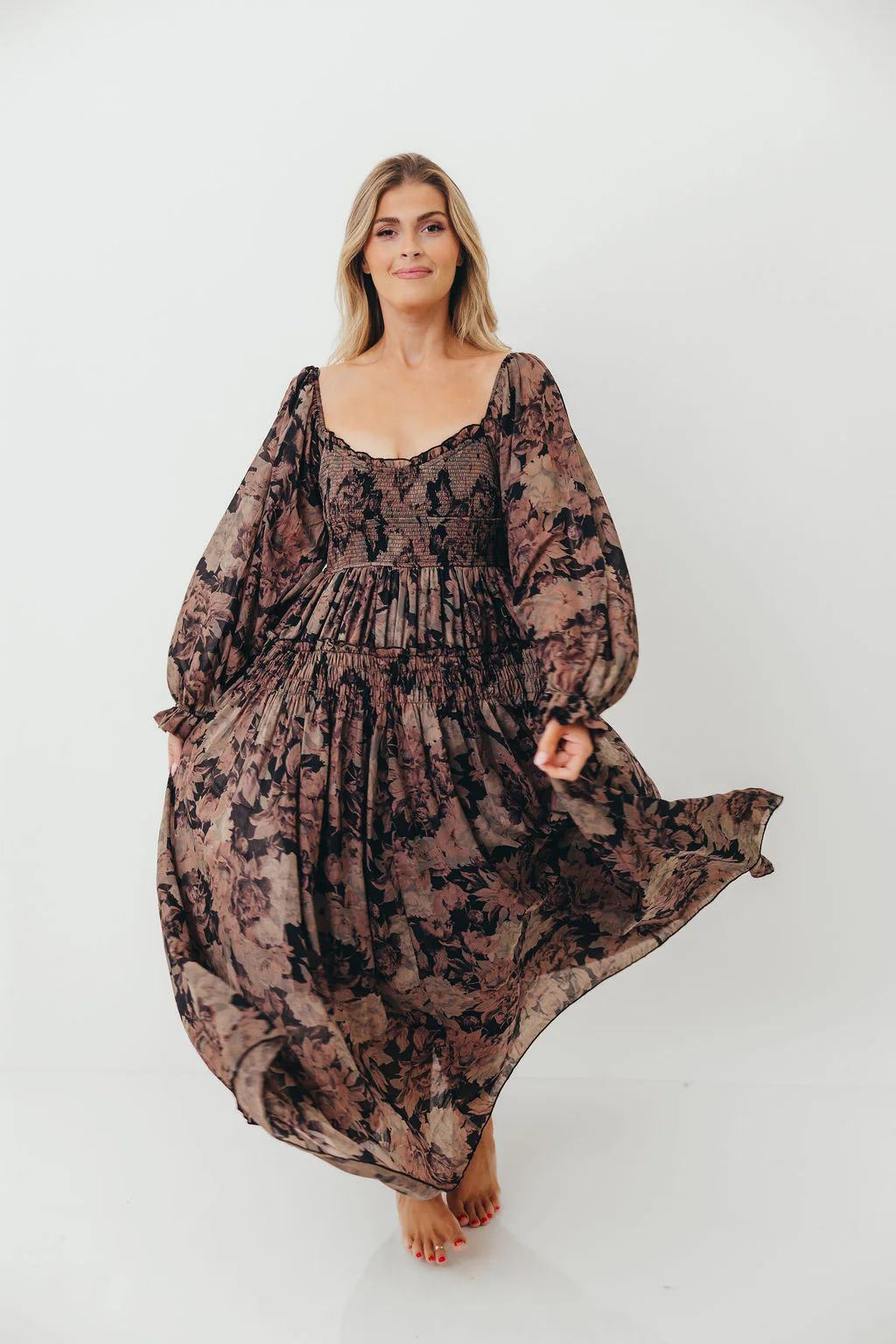 Blaine Smocked Maxi Dress in Black Floral - Image 15