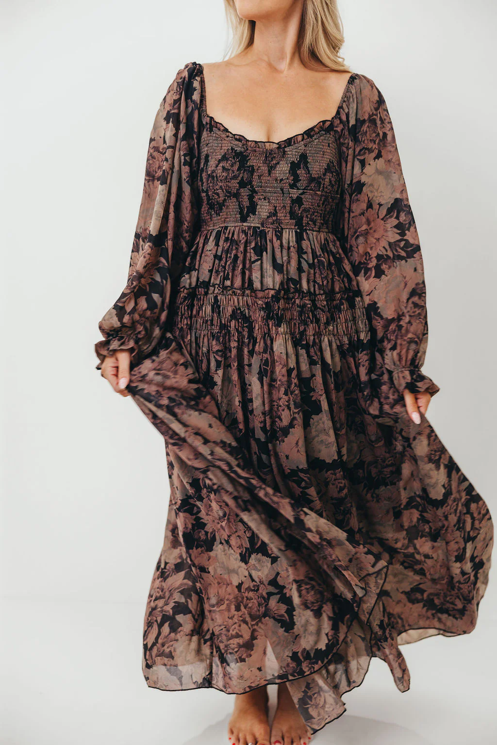 Blaine Smocked Maxi Dress in Black Floral - Image 16