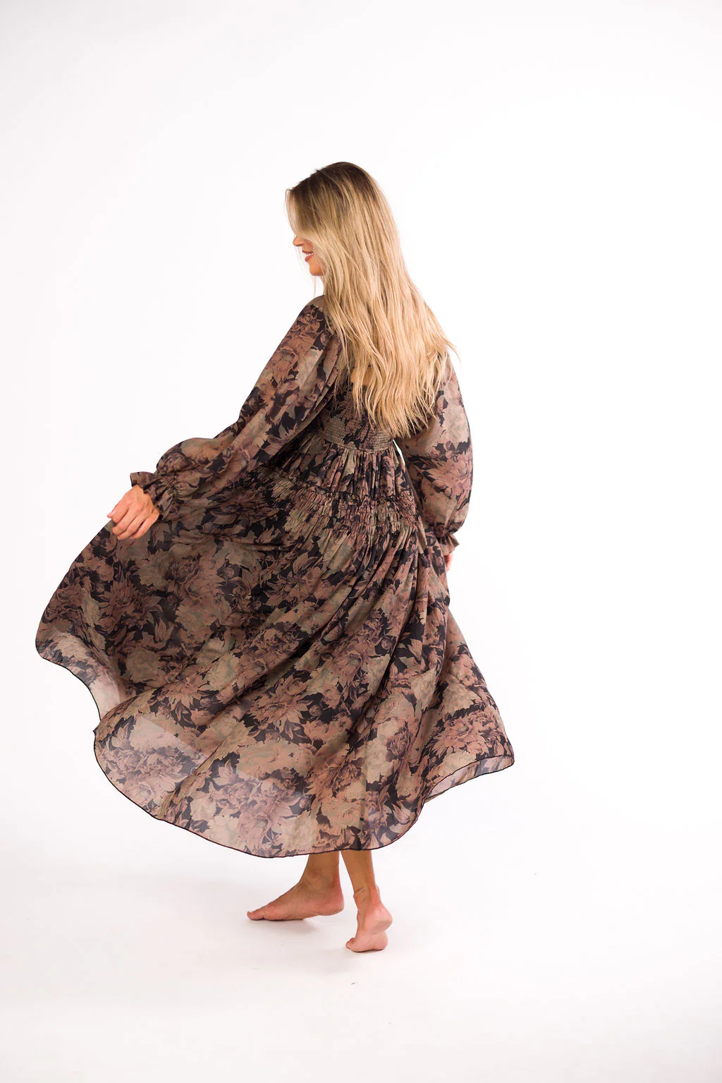 Blaine Smocked Maxi Dress in Black Floral - Image 4