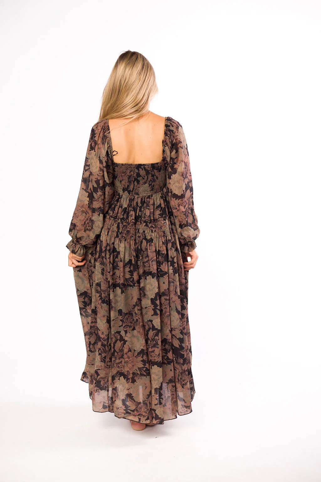 Blaine Smocked Maxi Dress in Black Floral - Image 5