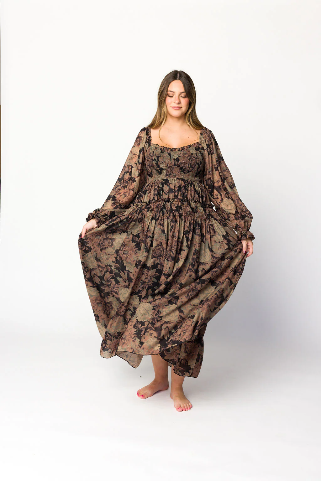 Blaine Smocked Maxi Dress in Black Floral - Image 7