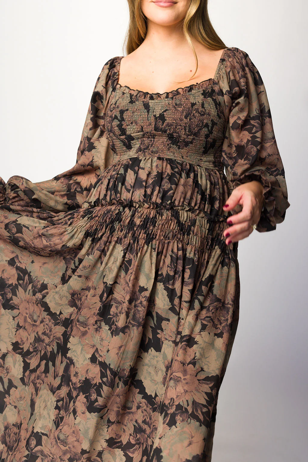 Blaine Smocked Maxi Dress in Black Floral - Image 9