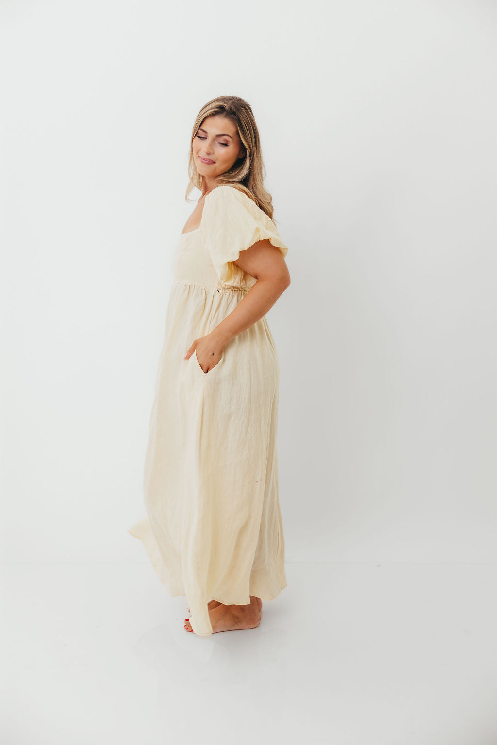 Candace Woven 100% Linen Maxi Dress in Soft Yellow - Bump Friendly - Image 15