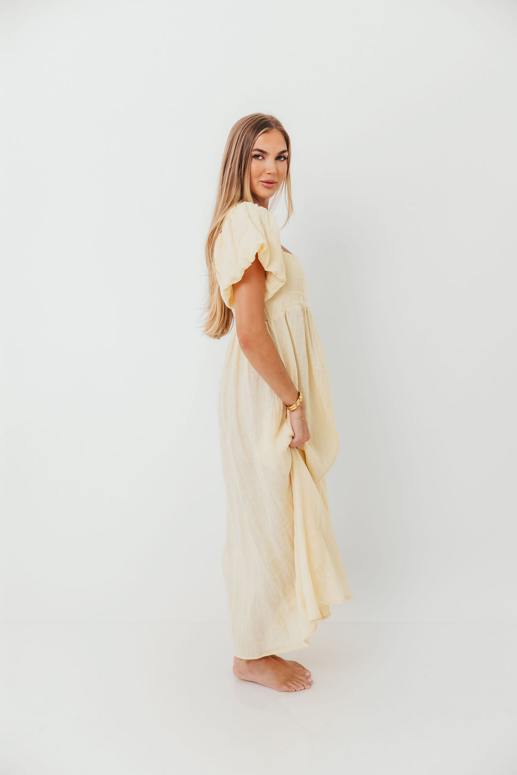 Candace Woven 100% Linen Maxi Dress in Soft Yellow - Bump Friendly - Image 6