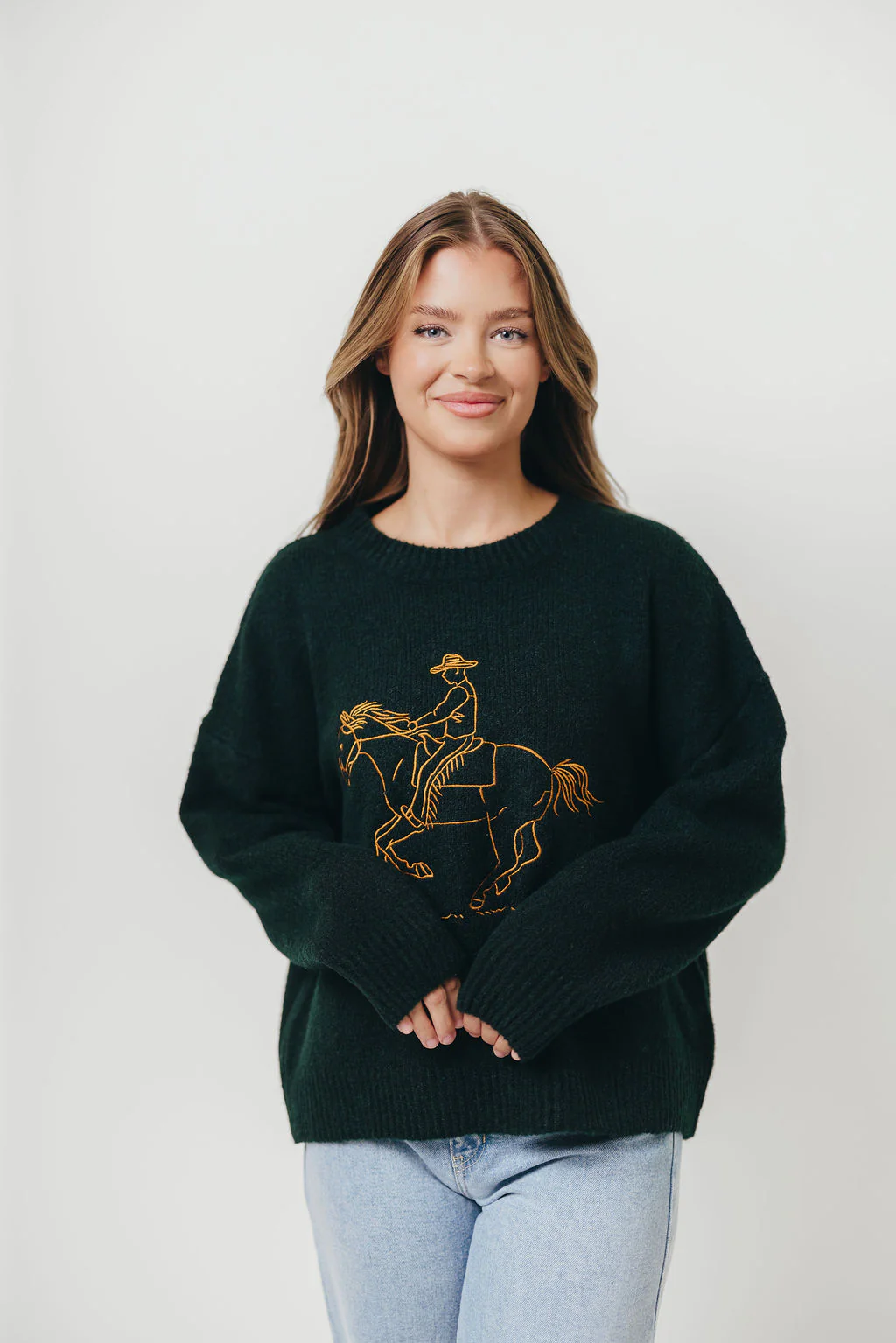 Virginia Embroidered Cowboy Knit Sweater in Deep Forest *Final Sale* - Image 2