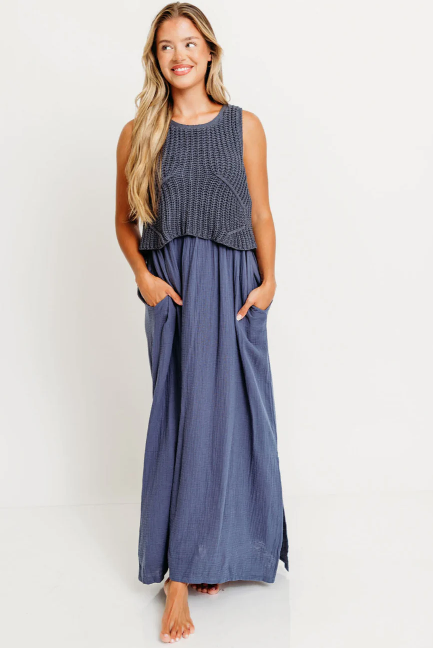 Braylee Sweater Layered Maxi Dress in Navy
